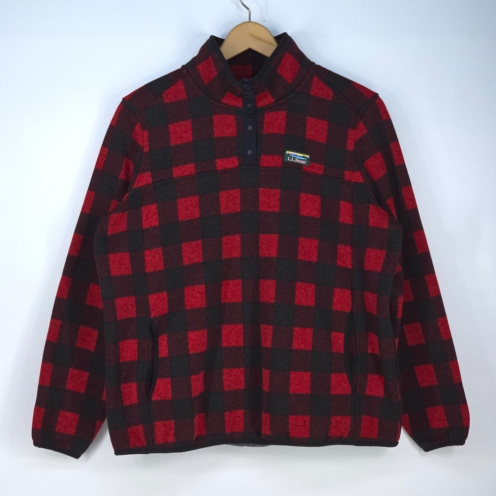LL Bean Buffalo Plaid Snap Neck Fleece Pullover Women's 1X Plus Outdoor Hiking